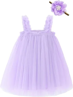 Bow Dream Baby Girls Toddler Tutu Dress Infant Tulle Dress Party Princess Dress with Flower Headband Dusty Rose
