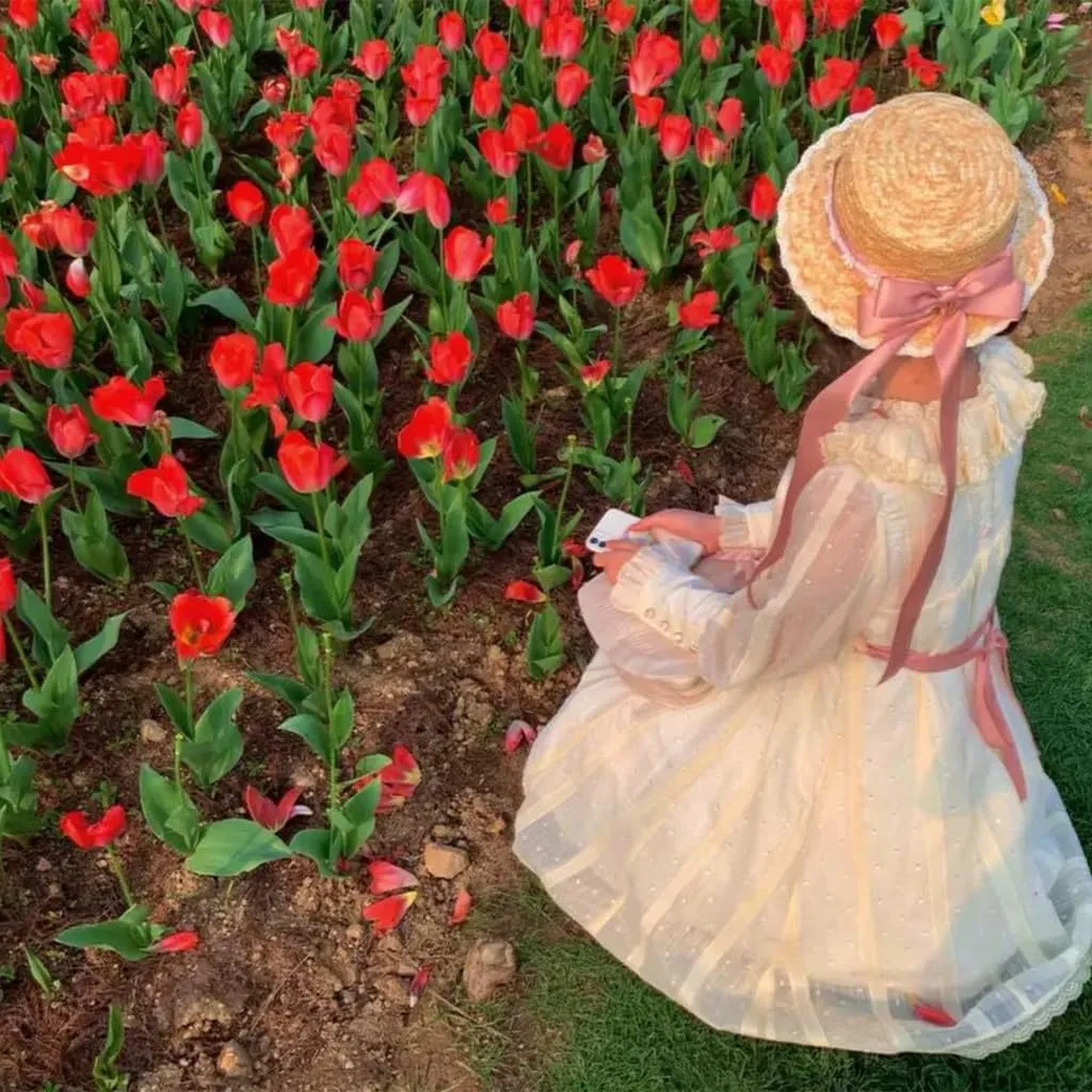 Bows Straw Hat Wide Brim Straw Boater Hat Women Summer Straw Beachs Hat TeaParty Sunhat Ribbon Straw Hat Ribbon Hat
