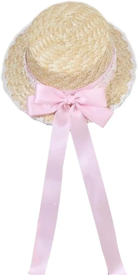 Bows Straw Hat Wide Brim Straw Boater Hat Women Summer Straw Beachs Hat TeaParty Sunhat Ribbon Straw Hat Ribbon Hat