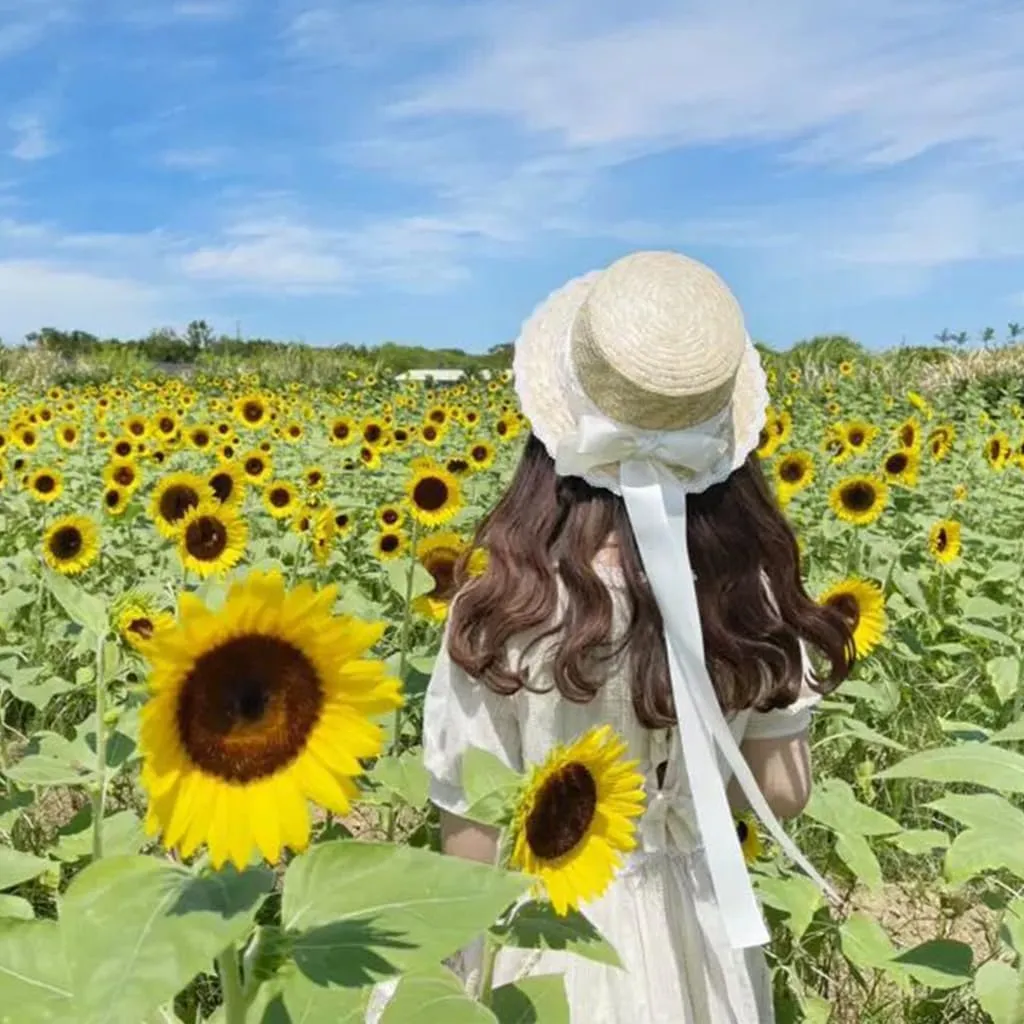 Bows Straw Hat Wide Brim Straw Boater Hat Women Summer Straw Beachs Hat TeaParty Sunhat Ribbon Straw Hat Ribbon Hat