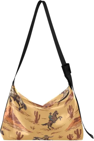 Brave Cowboys Hobo Crossbody Bags for Women Leather Large Shoulder Bag Cross Body Colorful Horses Trendy Womens Tote Bags Handbag for Travel Shopping