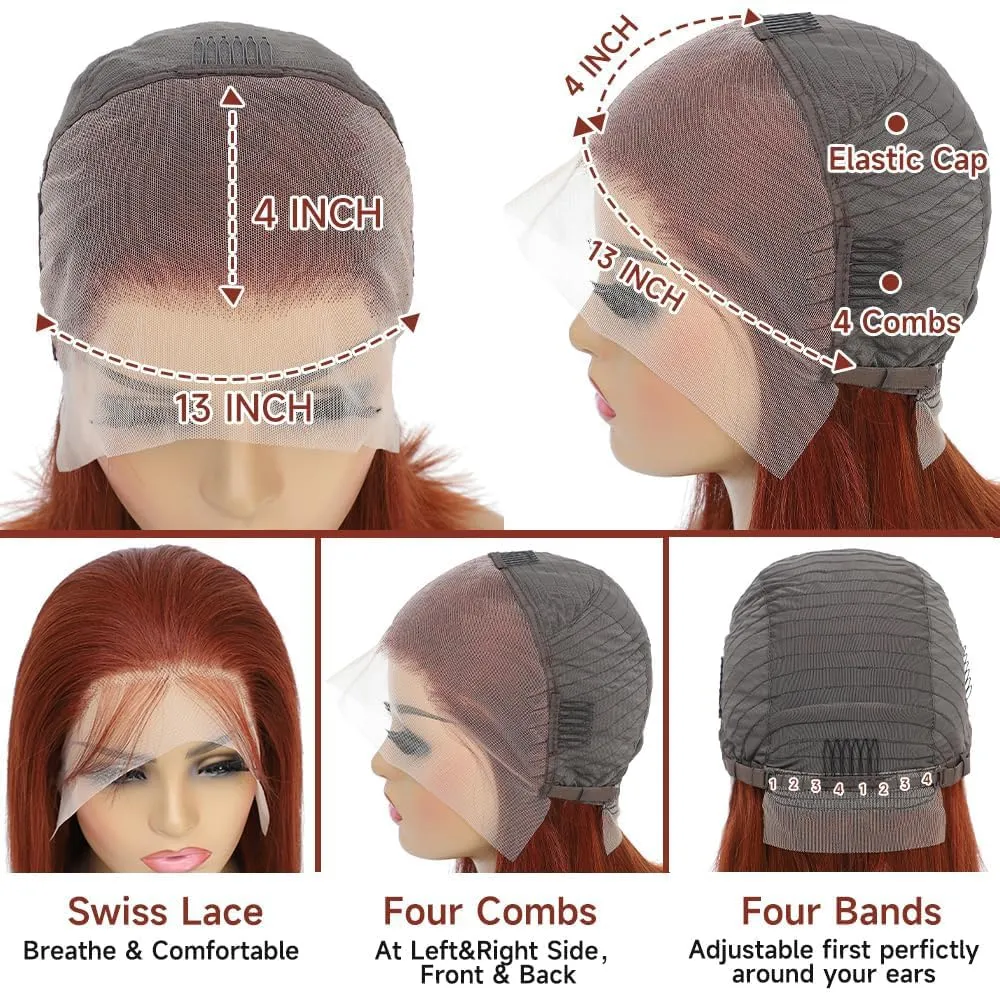 Brazilian Hair Reddish Brown Bob Wig Human Hair 180 Density 13x4 HD Transparent Lace Front Wigs Human Hair Pre Plucked With Baby Hair Straight Glueless Wigs 12 Inch Short Bob Wigs For Women