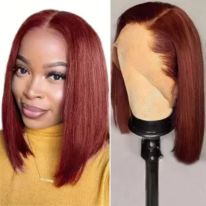Brazilian Hair Reddish Brown Bob Wig Human Hair 180 Density 13x4 HD Transparent Lace Front Wigs Human Hair Pre Plucked With Baby Hair Straight Glueless Wigs 12 Inch Short Bob Wigs For Women