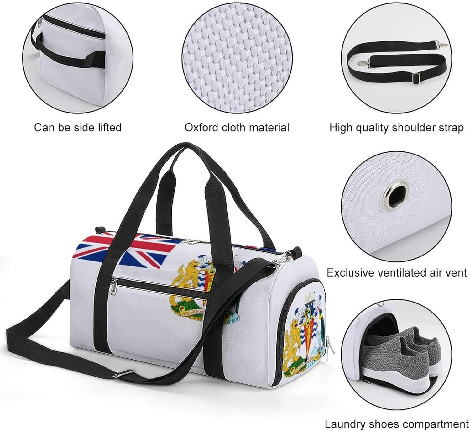 British Antarctic Territory Flag Duffel Bag for Men Women with Shoe Compartment Weekender Tote