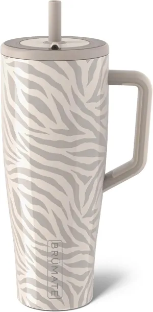 BrüMate Era 40 oz Tumbler with Handle and Straw | 100% Leakproof Insulated Tumbler with Lid and Straw | Made of Stainless Steel | Cup Holder Friendly Base | 40oz (Zebra)