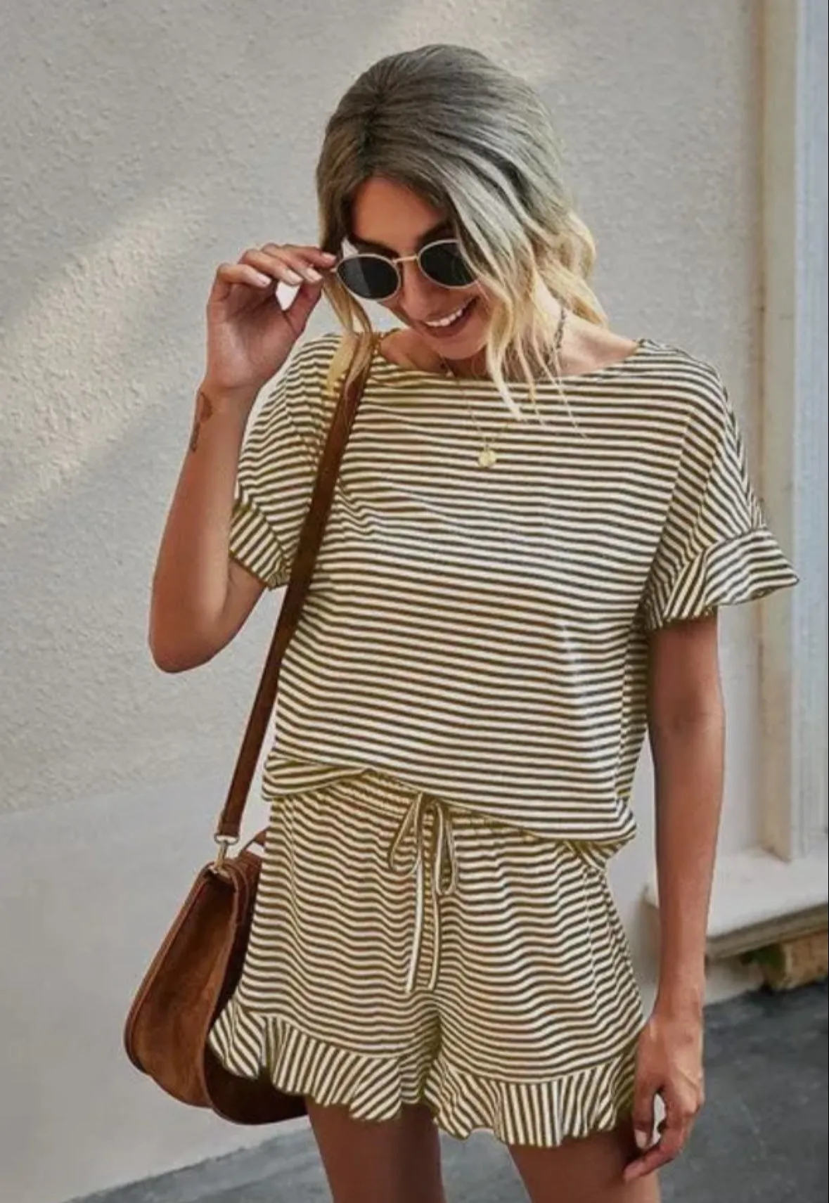 Brown & white stripe lounge set