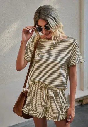 Brown & white stripe lounge set