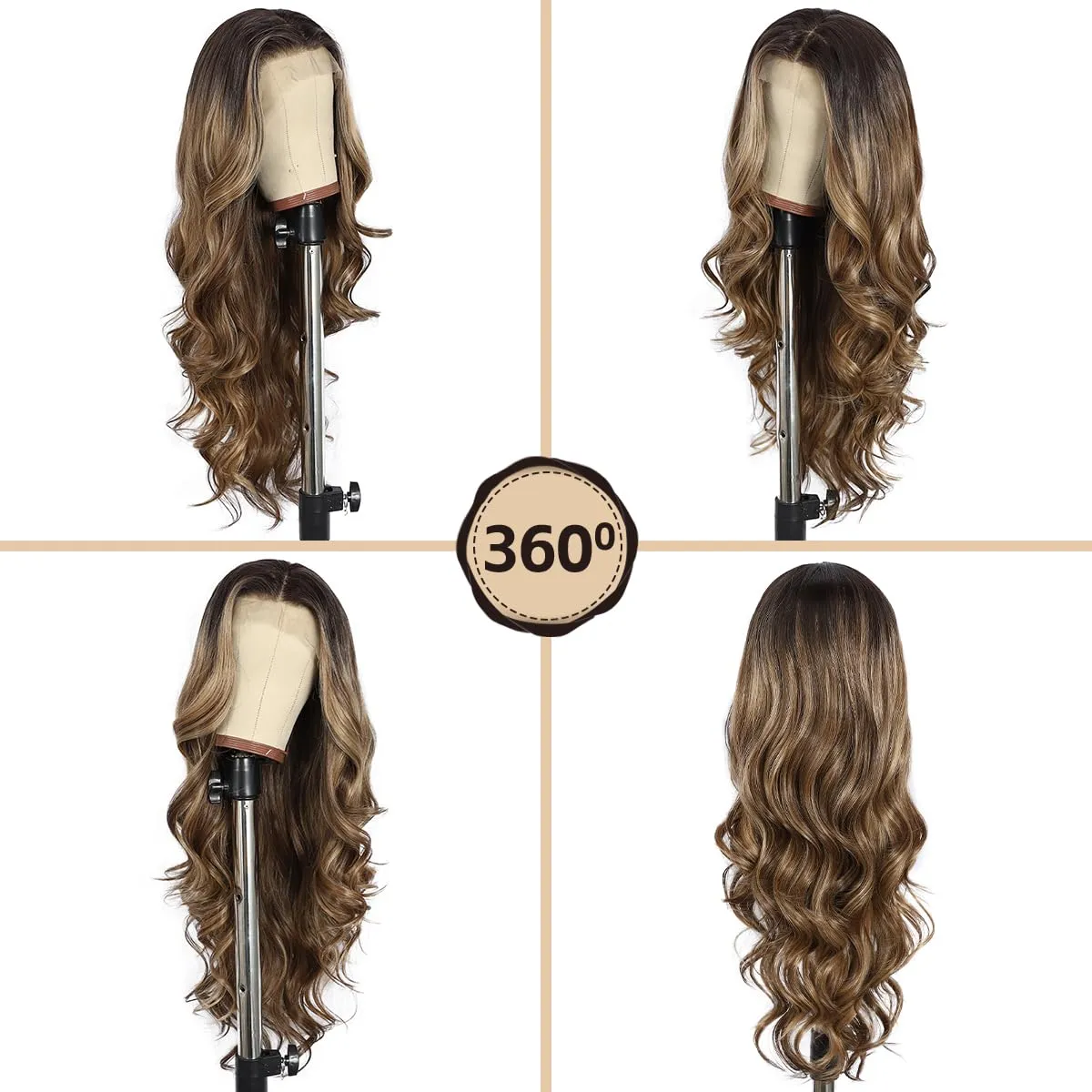 Brown and Blonde Lace Front Wig for Women 13x4 Body Wave Synthetic Wigs Highlight Omber Pre-plucked Long Wavy 150% Density Heat Resistant Hair Daily Use 26 Inch