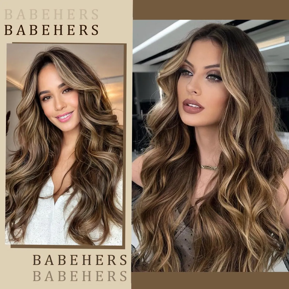 Brown and Blonde Lace Front Wig for Women 13x4 Body Wave Synthetic Wigs Highlight Omber Pre-plucked Long Wavy 150% Density Heat Resistant Hair Daily Use 26 Inch