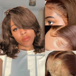Brown Bob Wig Human Hair 13x4 Frontal Lace Wig 12 Inch Body Wave HD Lace Front Wigs Human Hair Pre Plucked Glueless Bob Wigs for Women (#4 Brown, 12 Inch)