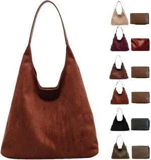 Brown Suede Retro Slouchy Shoulder Bag for Women