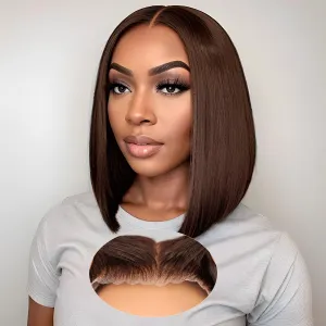 Brown Wear and Go Glueless Wigs Human Hair Pre Plucked Pre Cut 12 Inch 7x5 Chocolate Brown Glueless Bob HD Lace Closure Wig Bleached Knots Short Brown Straight Wig 180% Density for Women