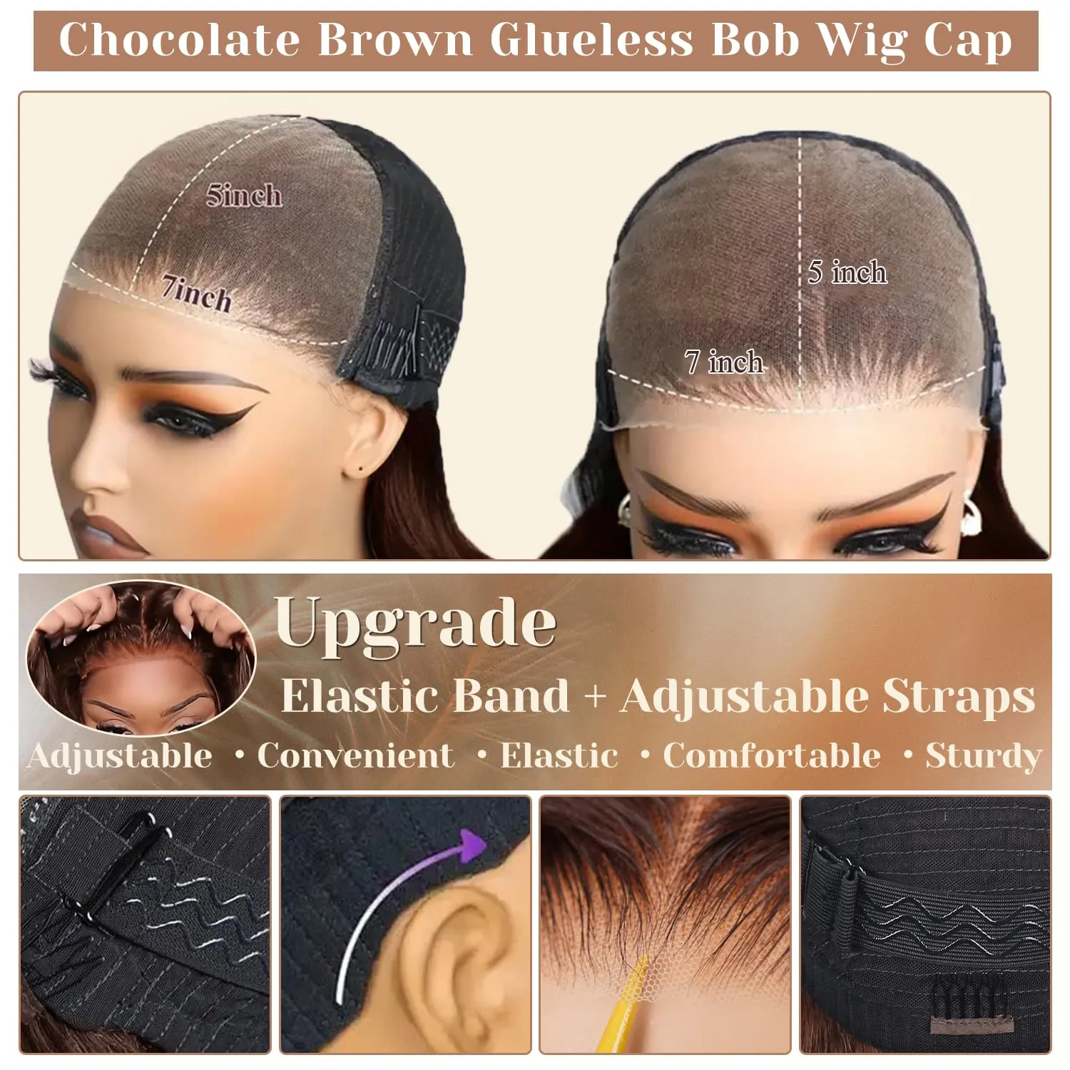 Brown Wear and Go Glueless Wigs Human Hair Pre Plucked Pre Cut 12 Inch 7x5 Chocolate Brown Glueless Bob HD Lace Closure Wig Bleached Knots Short Brown Straight Wig 180% Density for Women