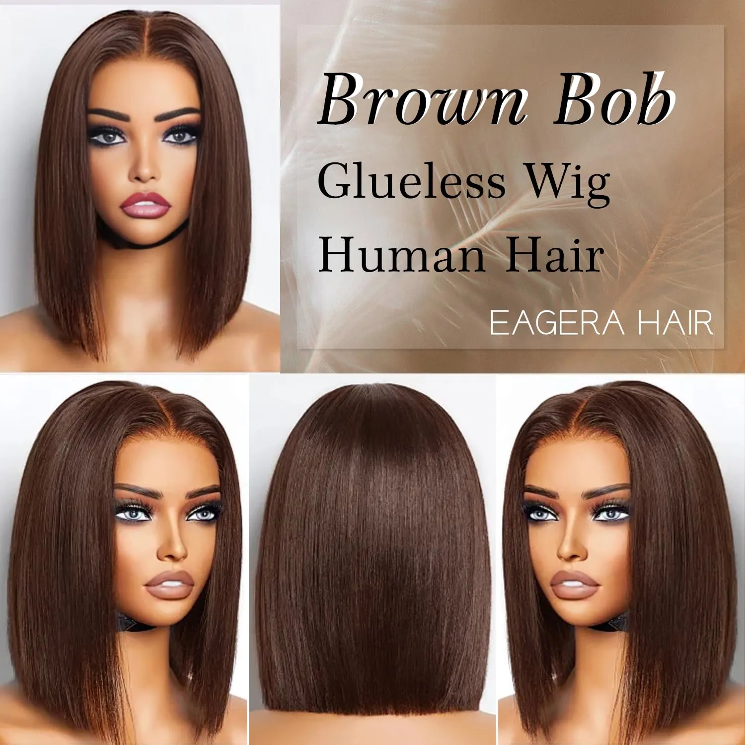 Brown Wear and Go Glueless Wigs Human Hair Pre Plucked Pre Cut 12 Inch 7x5 Chocolate Brown Glueless Bob HD Lace Closure Wig Bleached Knots Short Brown Straight Wig 180% Density for Women