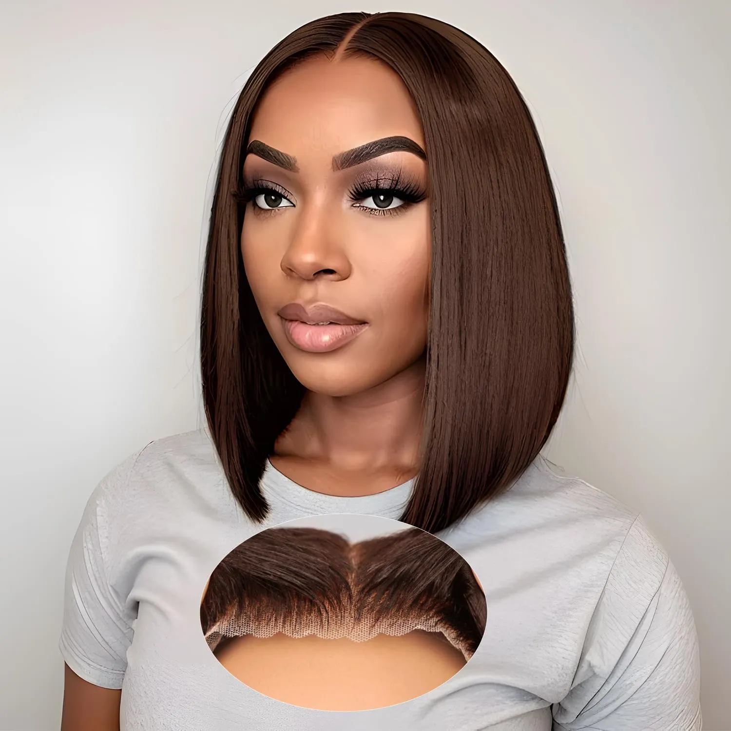 Brown Wear and Go Glueless Wigs Human Hair Pre Plucked Pre Cut 12 Inch 7x5 Chocolate Brown Glueless Bob HD Lace Closure Wig Bleached Knots Short Brown Straight Wig 180% Density for Women
