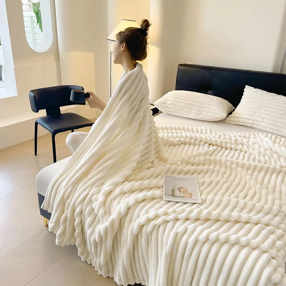 Bubble Fluffy Blanket King Comforter,Throw Blanket for Decor Bed Couch,Luxury Bubble Fluffy Blanket for All Season, Lightweight Bedding Comforter, 3D Striped Jacquard Blanket,B,Twin(60"x79")