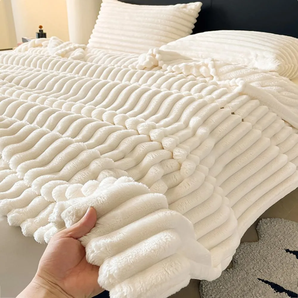 Bubble Fluffy Blanket King Comforter,Throw Blanket for Decor Bed Couch,Luxury Bubble Fluffy Blanket for All Season, Lightweight Bedding Comforter, 3D Striped Jacquard Blanket,B,Twin(60"x79")
