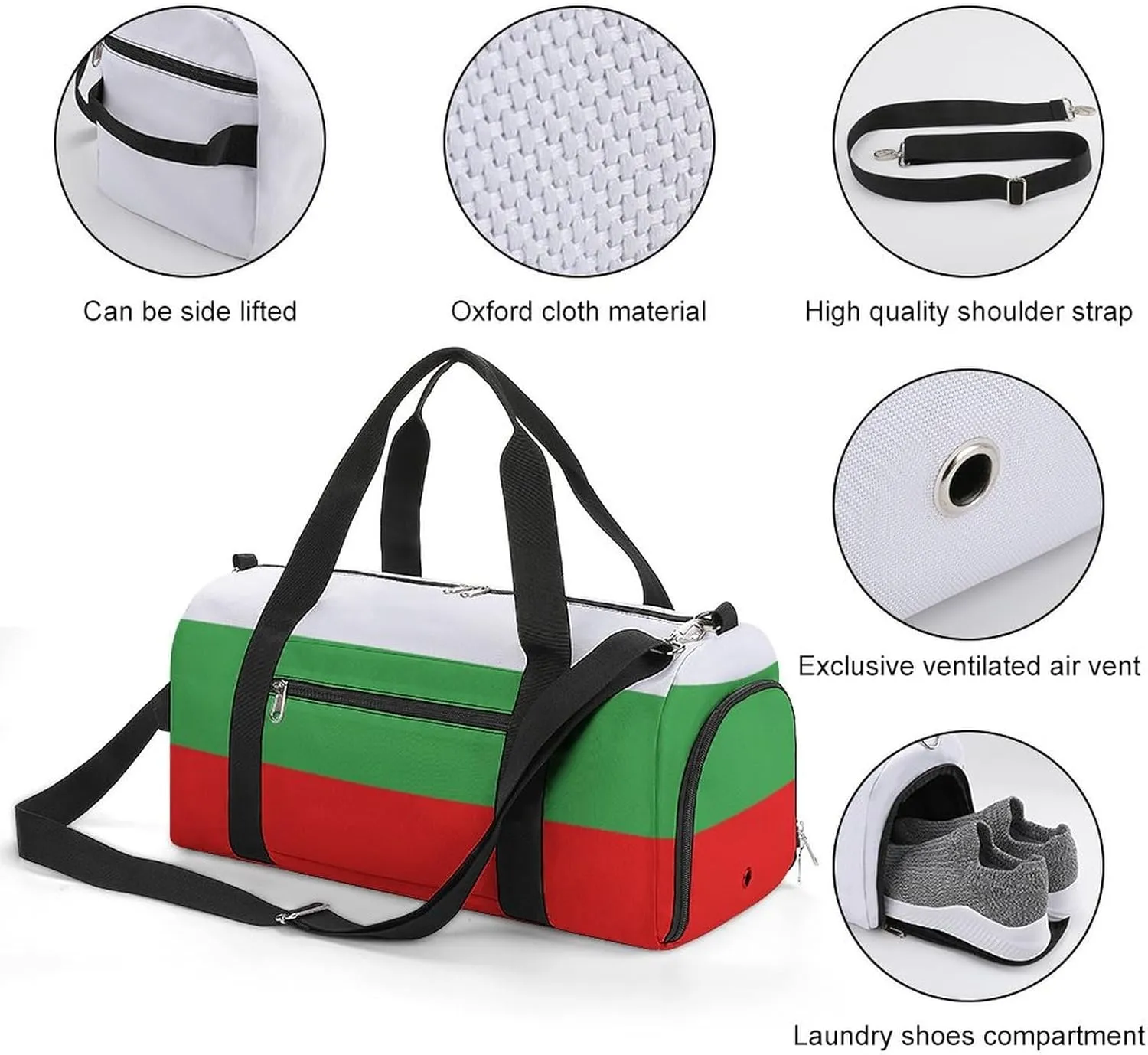 Bulgaria Flag Gym Duffel for Boys Girls with Waterproof Shoe Compartment Tote