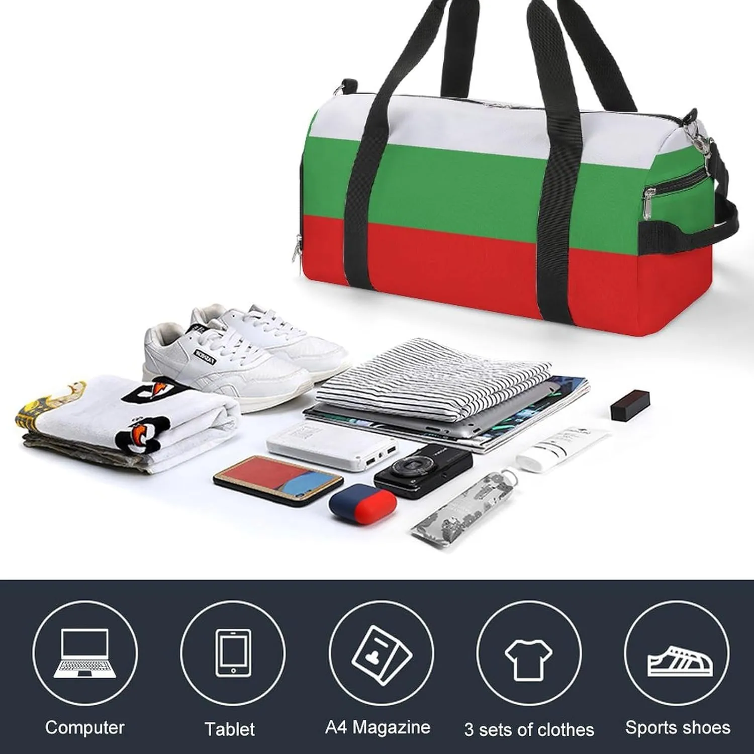 Bulgaria Flag Gym Duffel for Boys Girls with Waterproof Shoe Compartment Tote