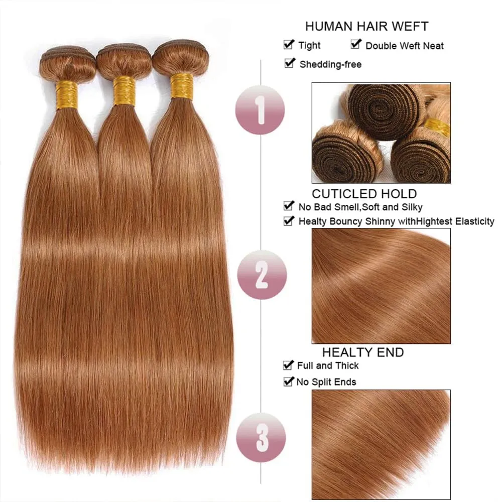 Bundles Human Hair 18 20 22 Inch Body Wave Brown 30 Color Human Hair Bundles 12A Unprocessed Brazilian Virgin Hair Quick Weave Bundles for Black Women