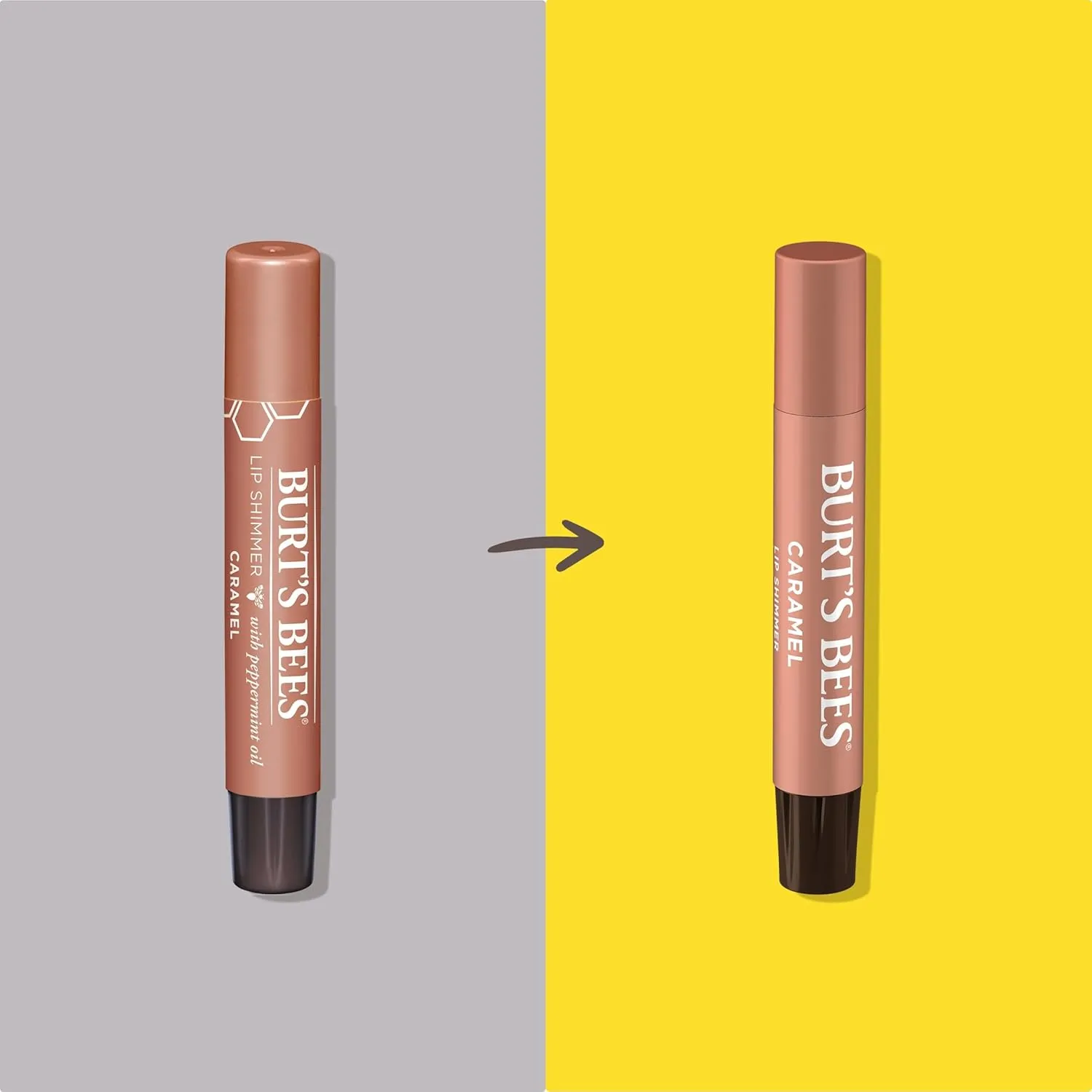 Burt's Bees Shimmer Lip Tint Set, Tinted Lip Balm Stick, Moisturizing for All Day Hydration with Natural Origin Glowy Pigmented Finish & Buildable Color, Caramel (4-Pack)
