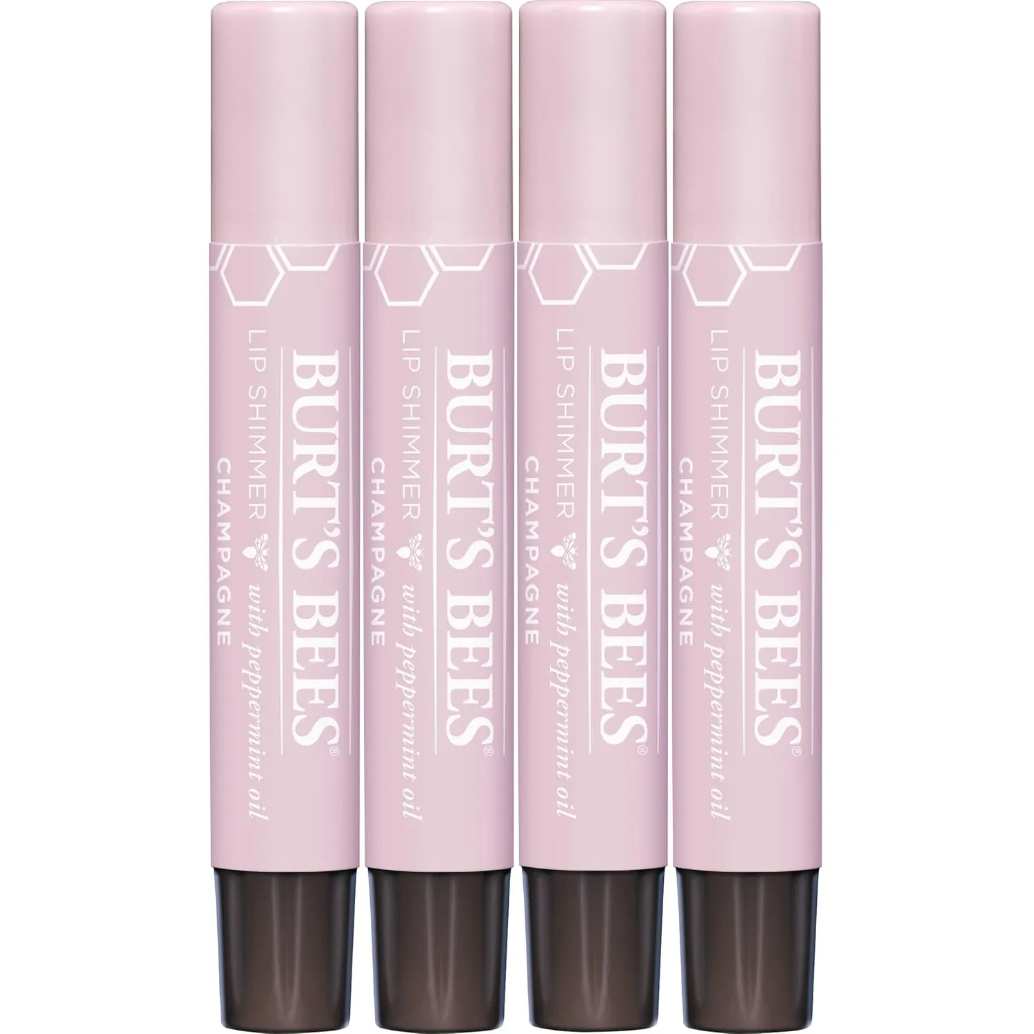 Burt's Bees Shimmer Lip Tint Set, Tinted Lip Balm Stick, Moisturizing for All Day Hydration with Natural Origin Glowy Pigmented Finish & Buildable Color, Champagne (4-Pack)