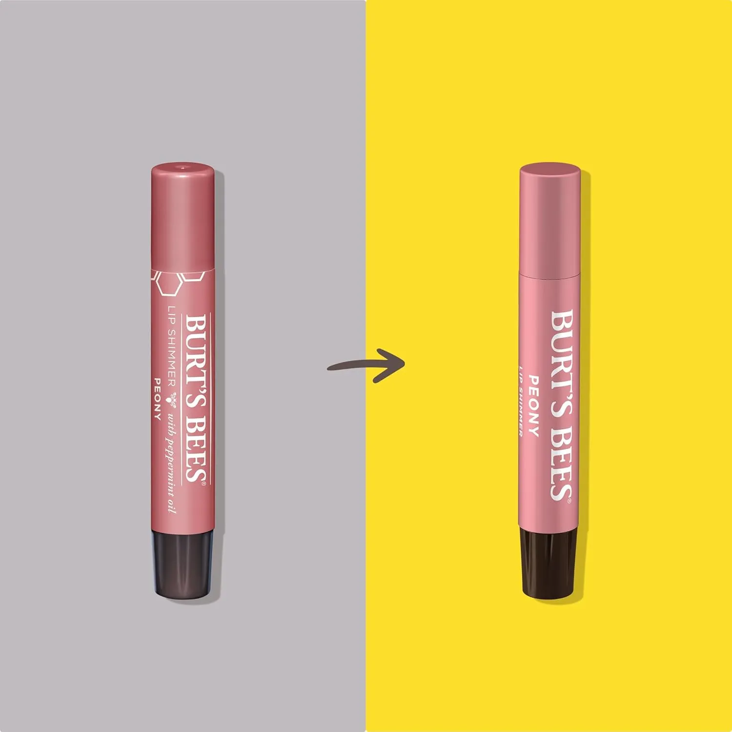 Burt's Bees Shimmer Lip Tint Set, Tinted Lip Balm Stick, Moisturizing for All Day Hydration with Natural Origin Glowy Pigmented Finish & Buildable Color, Peony (4-Pack)