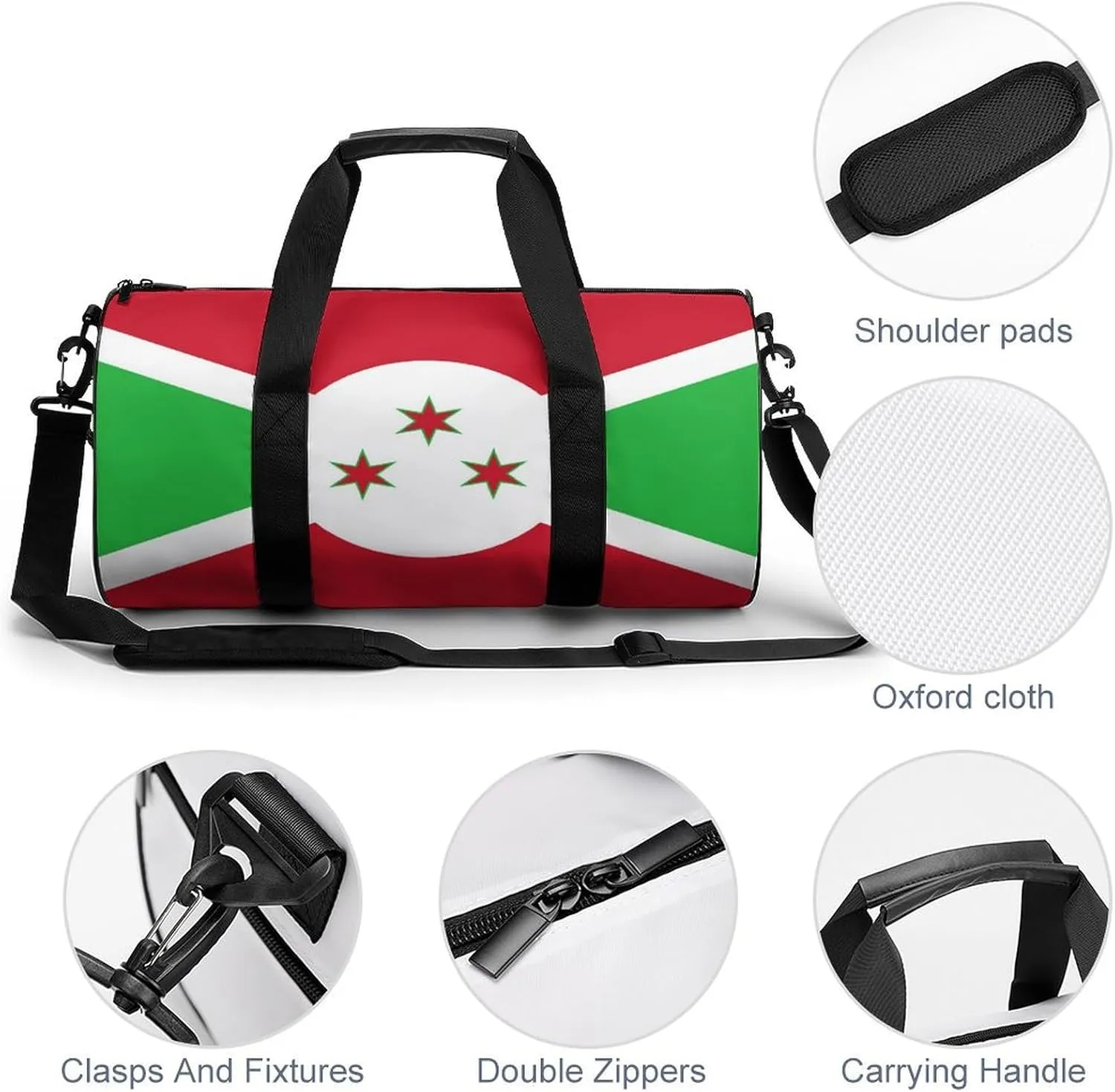 Burundi Flag Large Gym Duffel Bag with Wet Pocket for Men Women Travel Workout