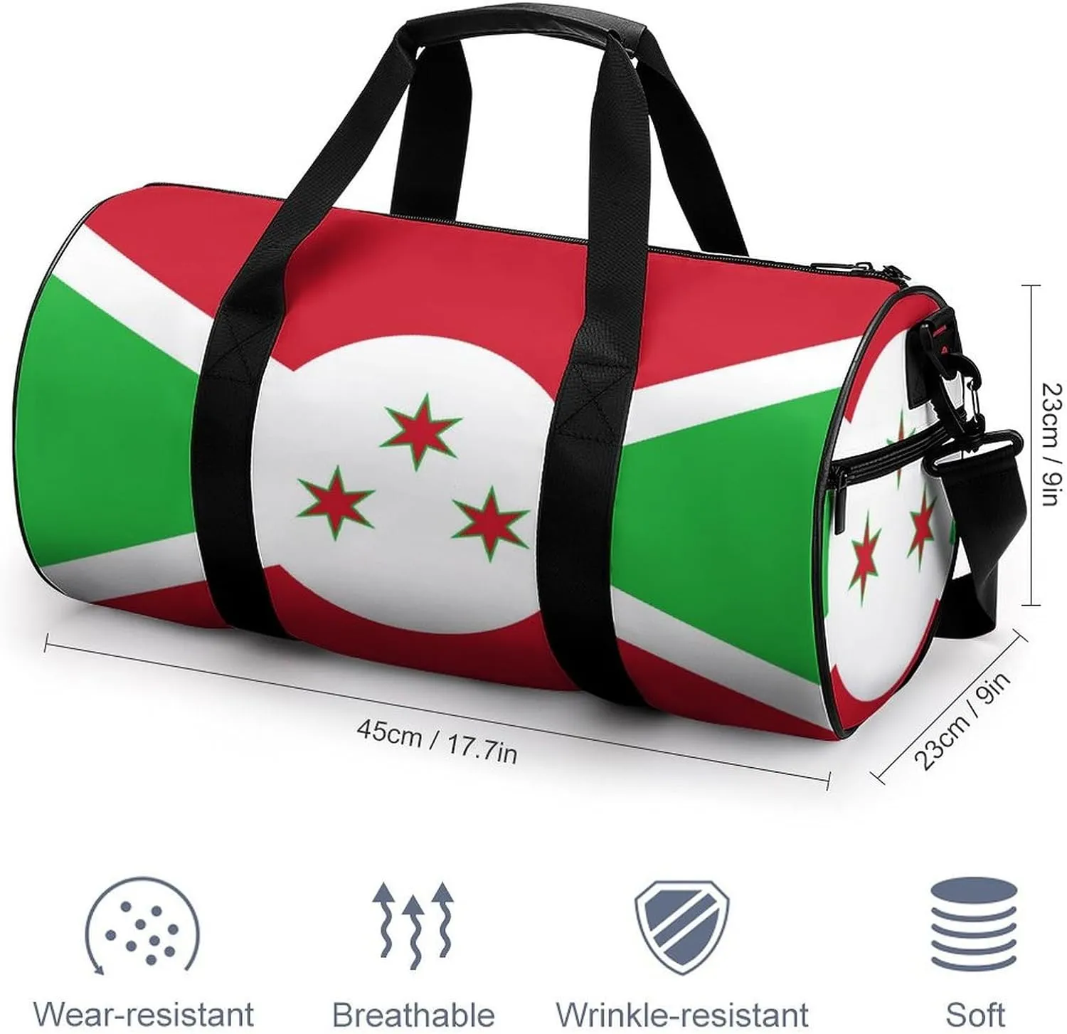 Burundi Flag Large Gym Duffel Bag with Wet Pocket for Men Women Travel Workout