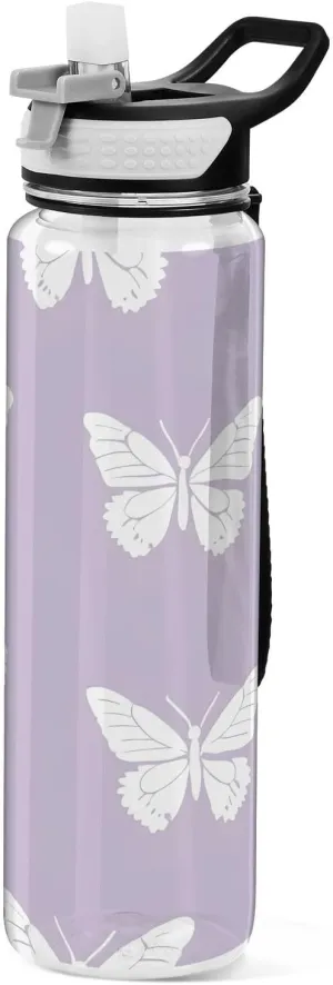 Butterfly Cute Water Bottle with Straw Lid 32oz Leakproof Clear Gym Water Bottles for Women Men Outdoor Sport Drinking