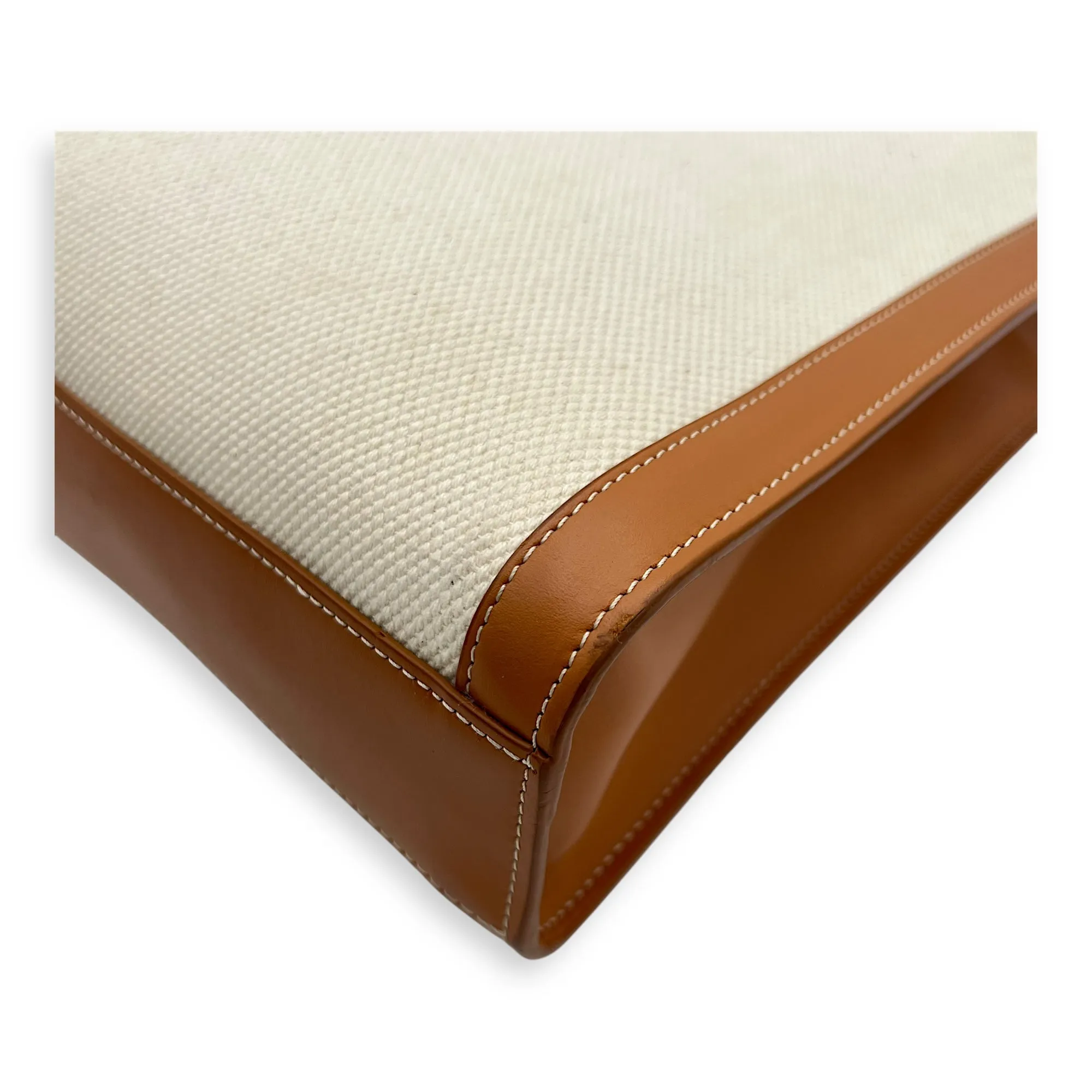 Cabas Top Handle Bag Brown in Canvas, Gold hardware