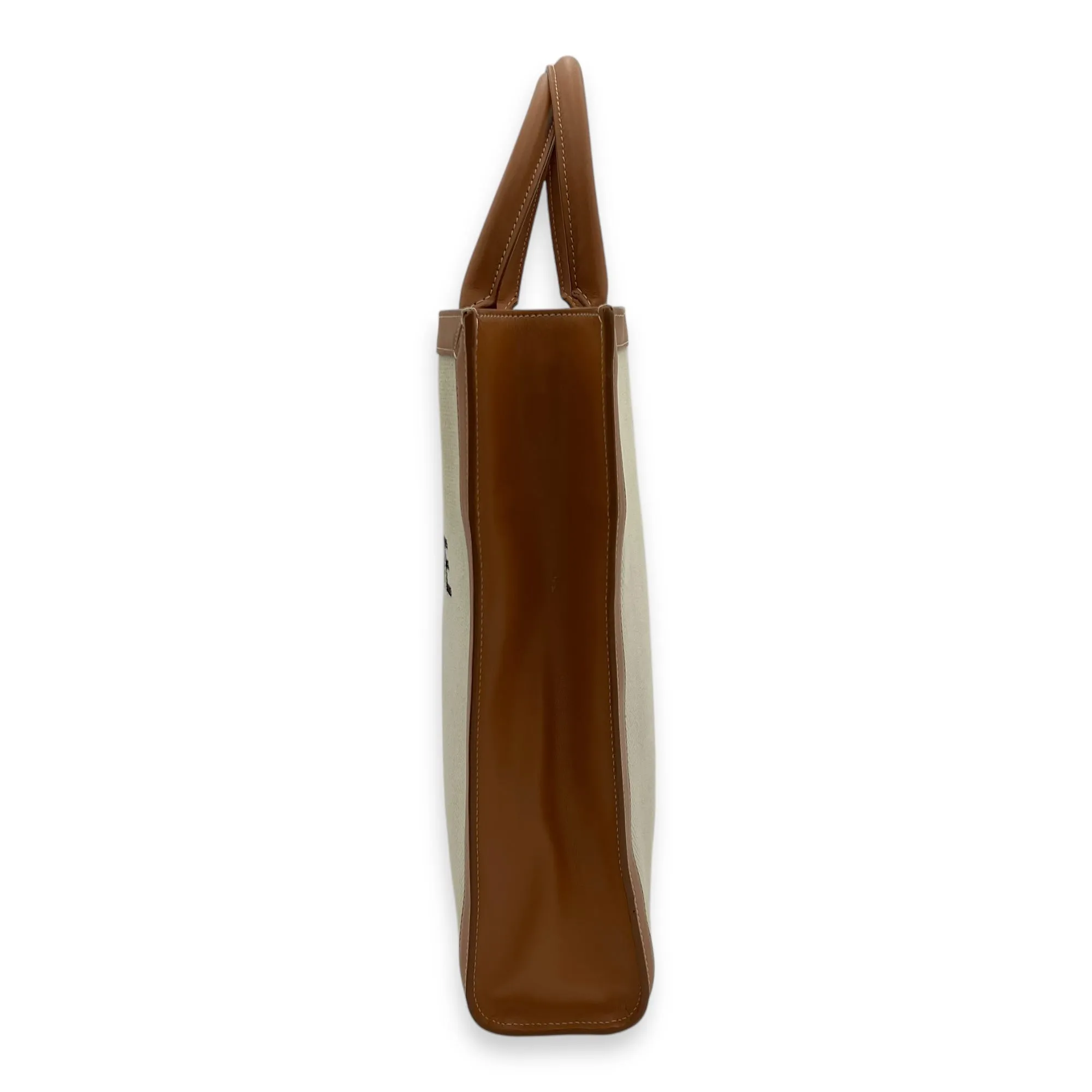 Cabas Top Handle Bag Brown in Canvas, Gold hardware