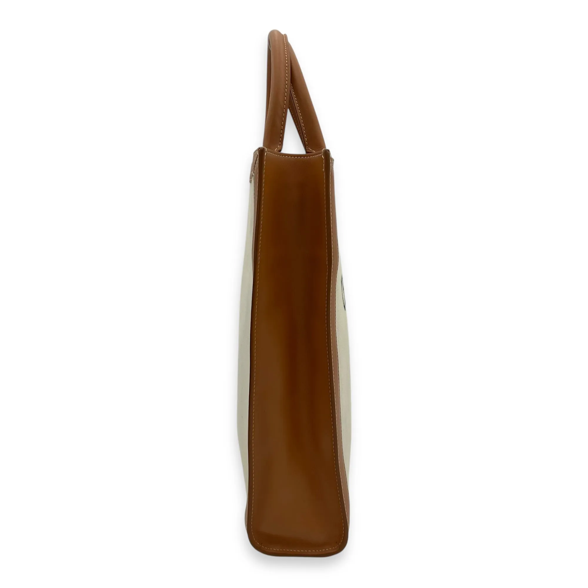 Cabas Top Handle Bag Brown in Canvas, Gold hardware