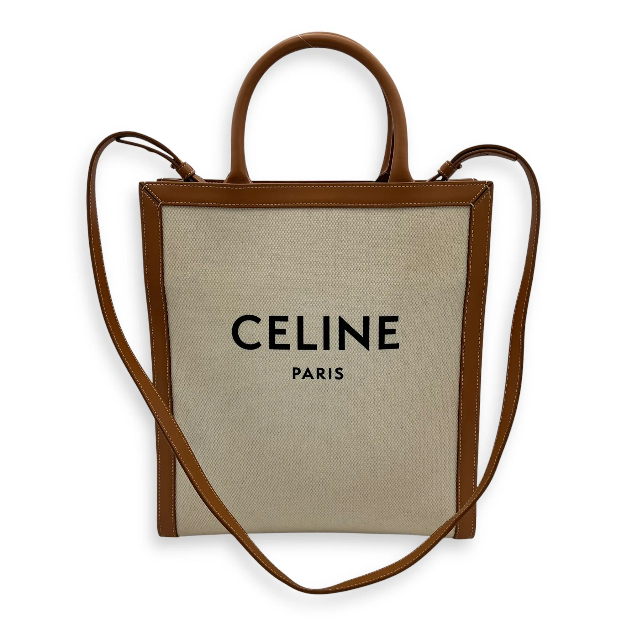 Cabas Top Handle Bag Brown in Canvas, Gold hardware