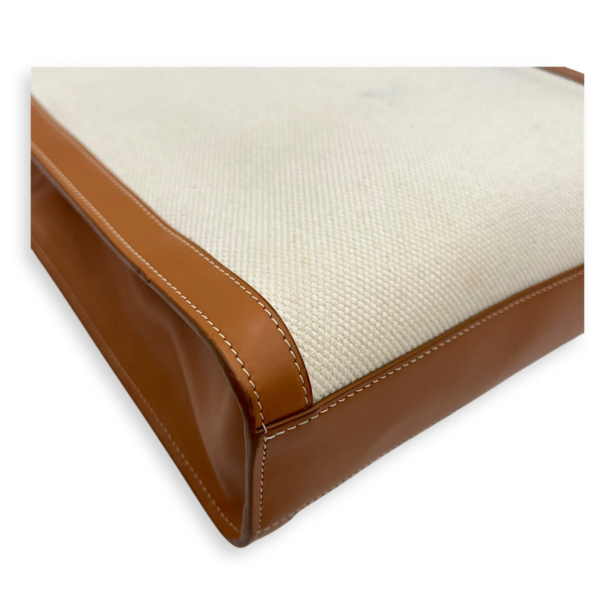Cabas Top Handle Bag Brown in Canvas, Gold hardware