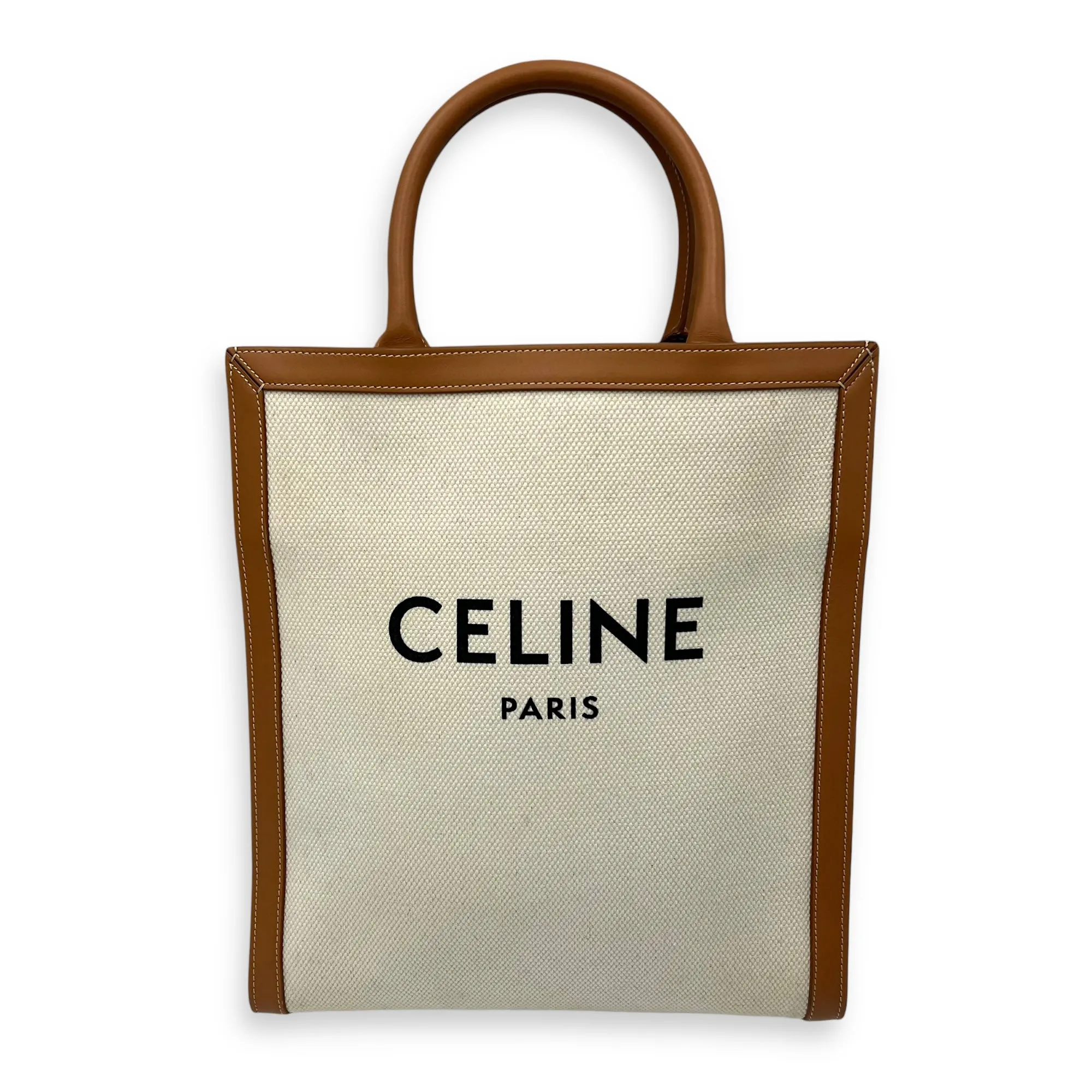 Cabas Top Handle Bag Brown in Canvas, Gold hardware