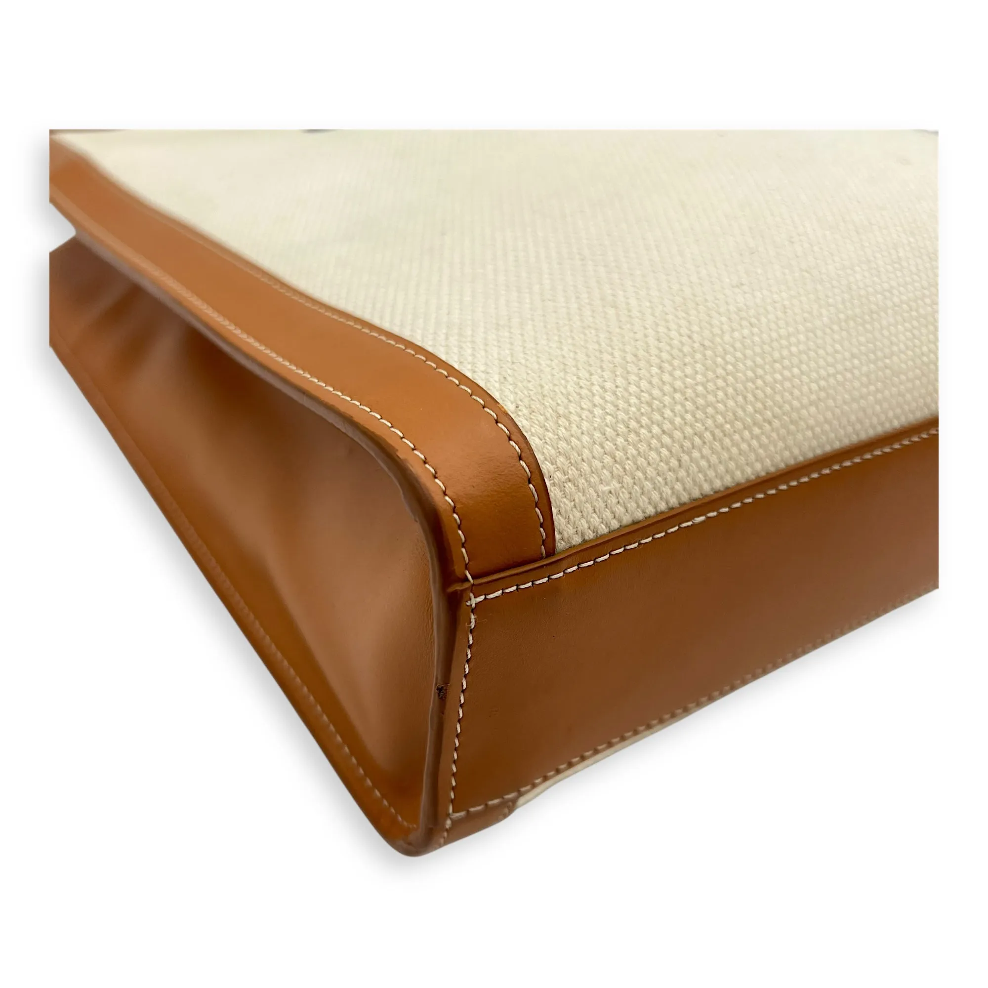 Cabas Top Handle Bag Brown in Canvas, Gold hardware