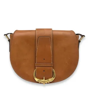 Camarat Crossbody Bag Brown in Calfskin, Gold hardware