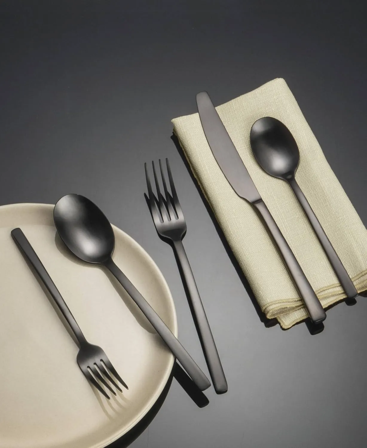 Cambridge Black Beacon Satin Piece Flatware Set, 45 Count