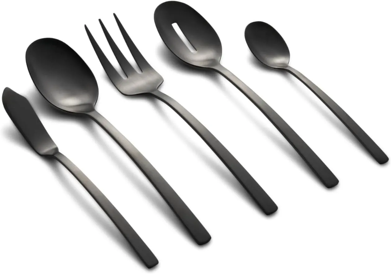Cambridge Black Beacon Satin Piece Flatware Set, 45 Count