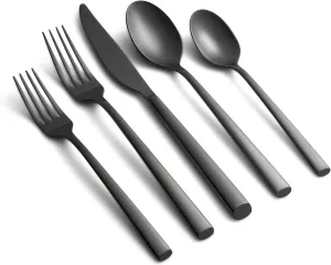 Cambridge Black Satin Toya Piece Flatware Set, 20 Count