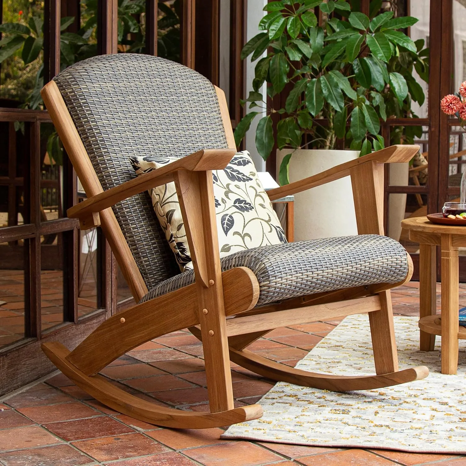 Cambridge Casual Auburn 3-Piece Wood Upholstered Patio Conversation Set, Natural Teak/All-Weather Wicker