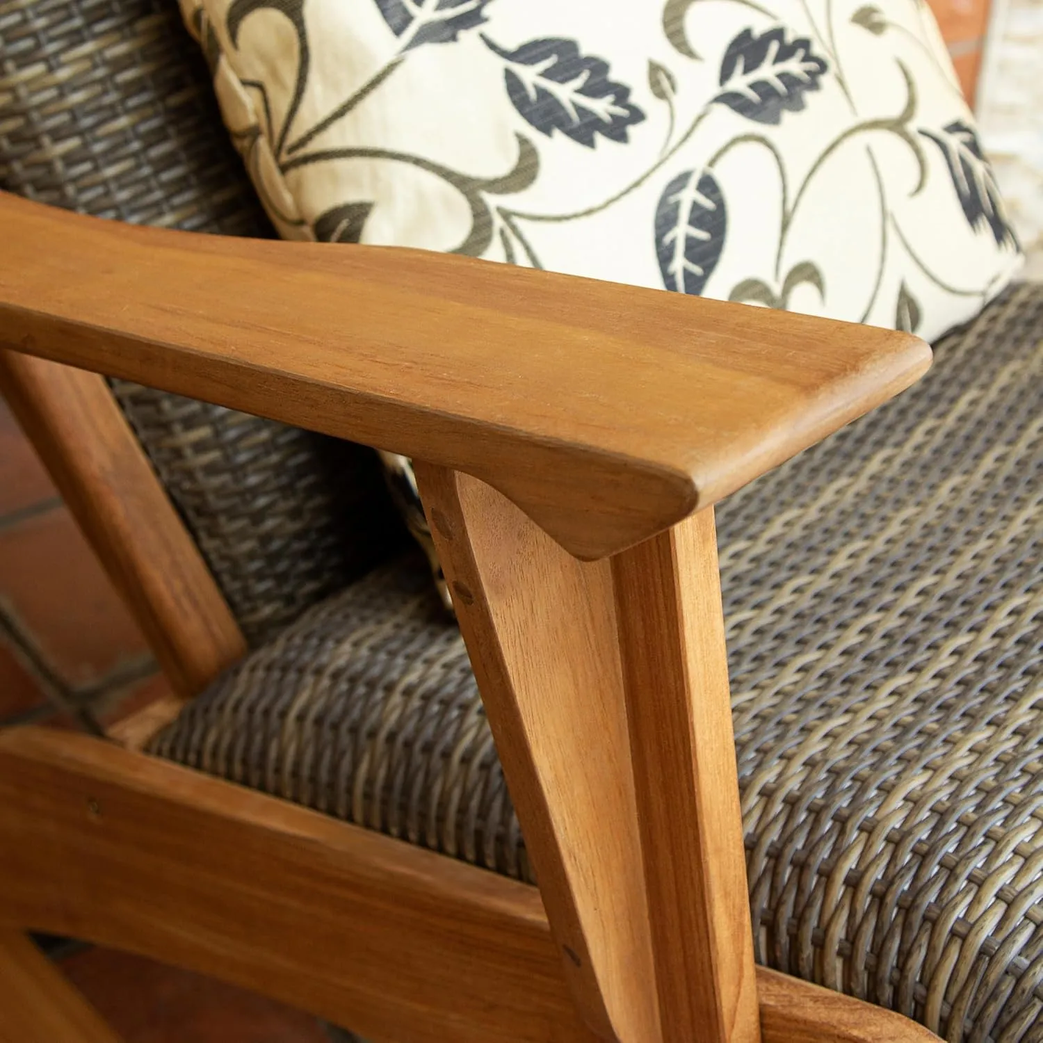 Cambridge Casual Auburn 3-Piece Wood Upholstered Patio Conversation Set, Natural Teak/All-Weather Wicker