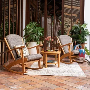 Cambridge Casual Auburn 3-Piece Wood Upholstered Patio Conversation Set, Natural Teak/All-Weather Wicker