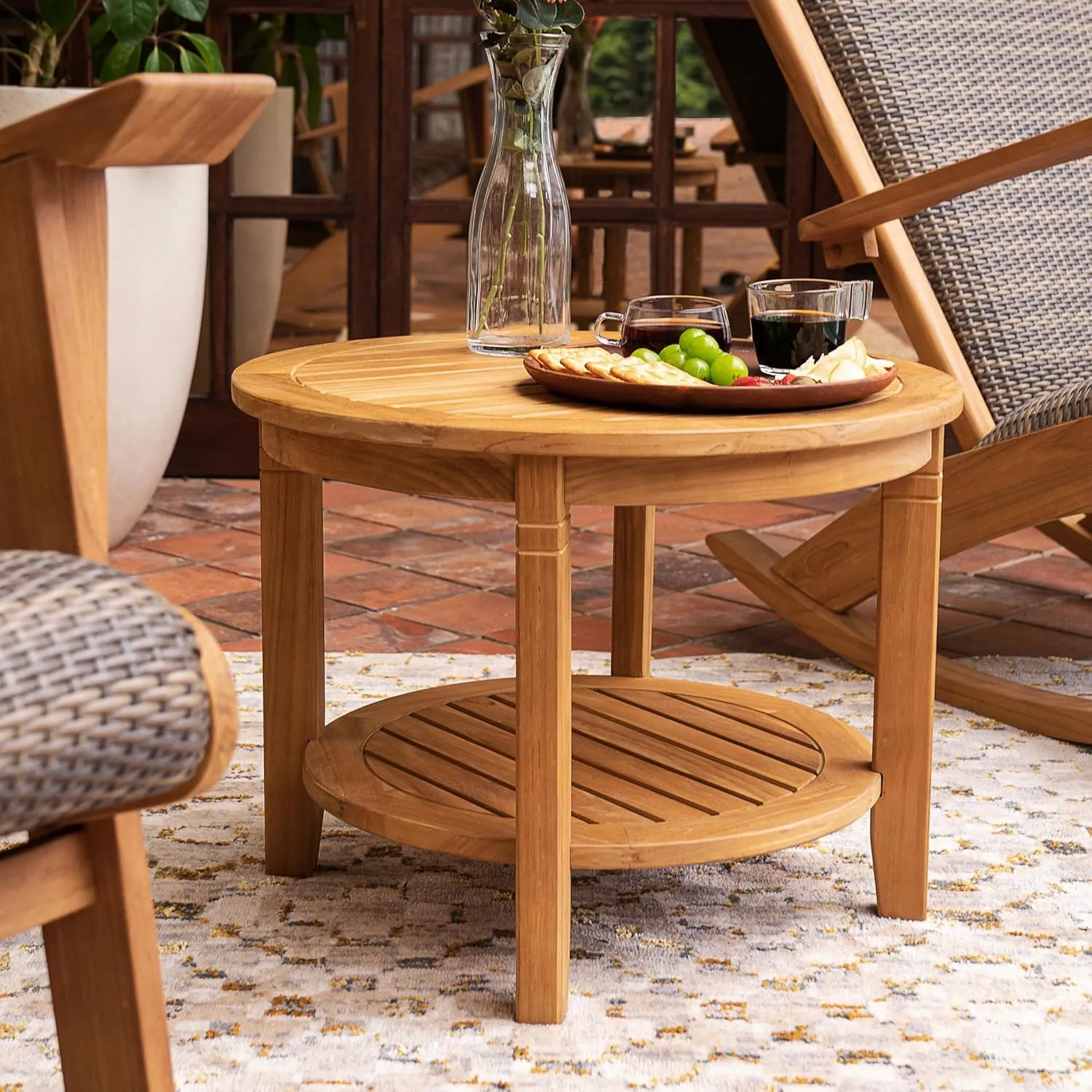 Cambridge Casual Auburn 3-Piece Wood Upholstered Patio Conversation Set, Natural Teak/All-Weather Wicker