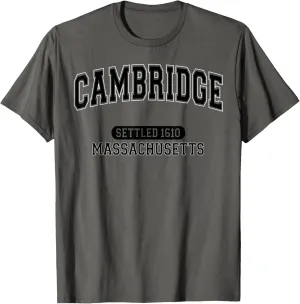 Cambridge Massachusetts Settled 1610 Vintage Arched Black T-Shirt