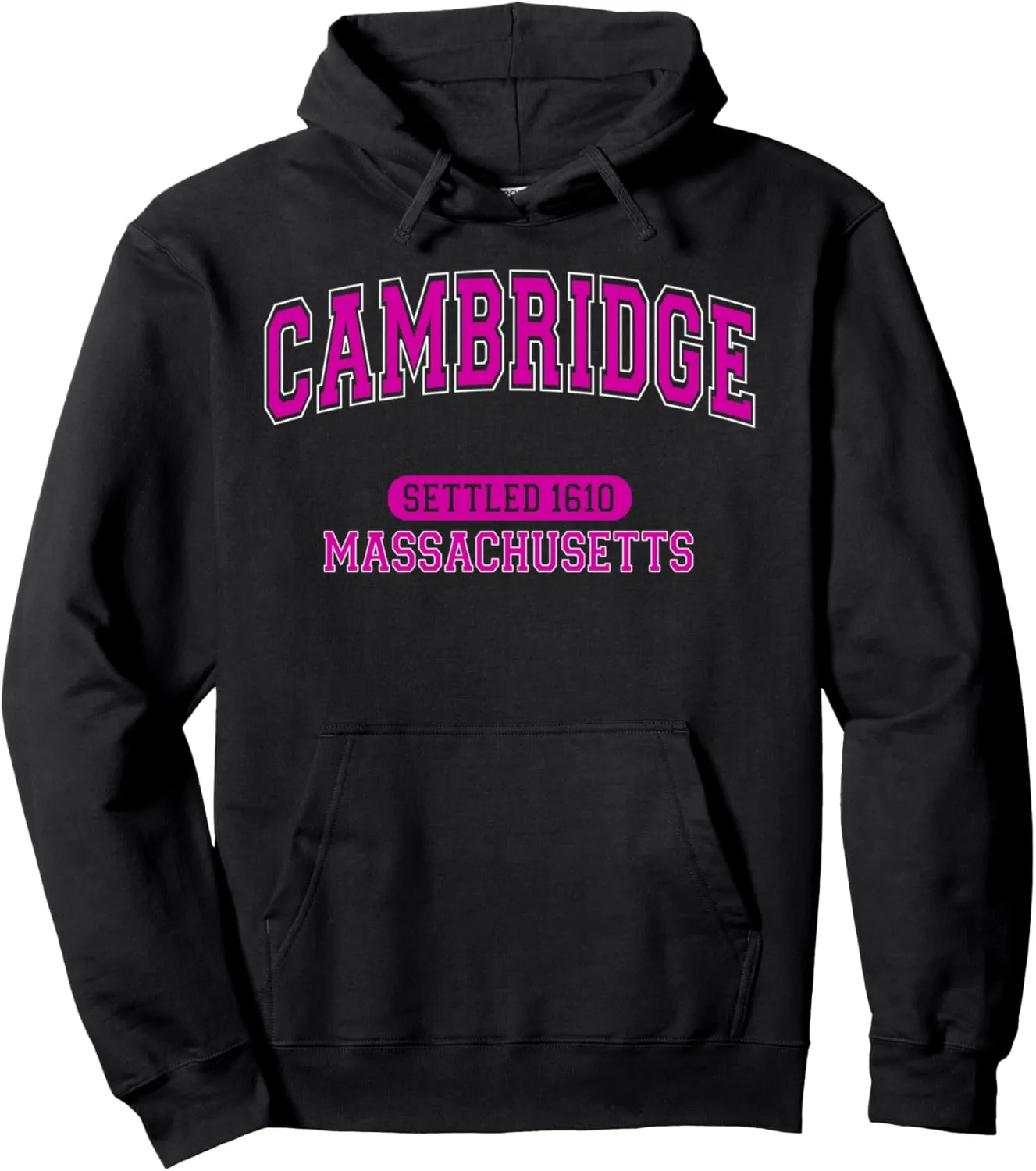 Cambridge Massachusetts Settled 1610 Vintage Arched Hot Pink Pullover Hoodie
