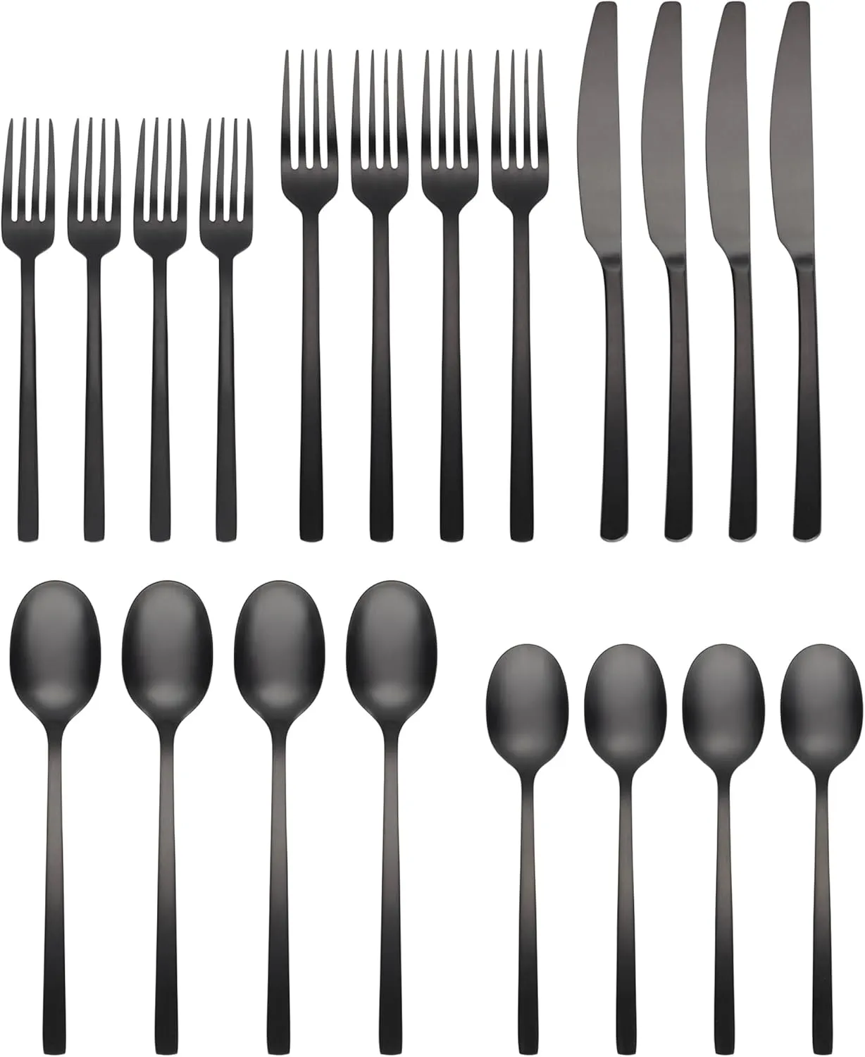 Cambridge Silversmiths Beacon Flatware Silverware Set, Black Satin, Service for 4, Includes Forks/Spoons/Knives, 20 Piece