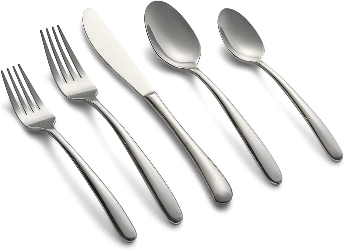 Cambridge Silversmiths Jude Mirror 45 Piece Flatware Set, Service for Eight, silver