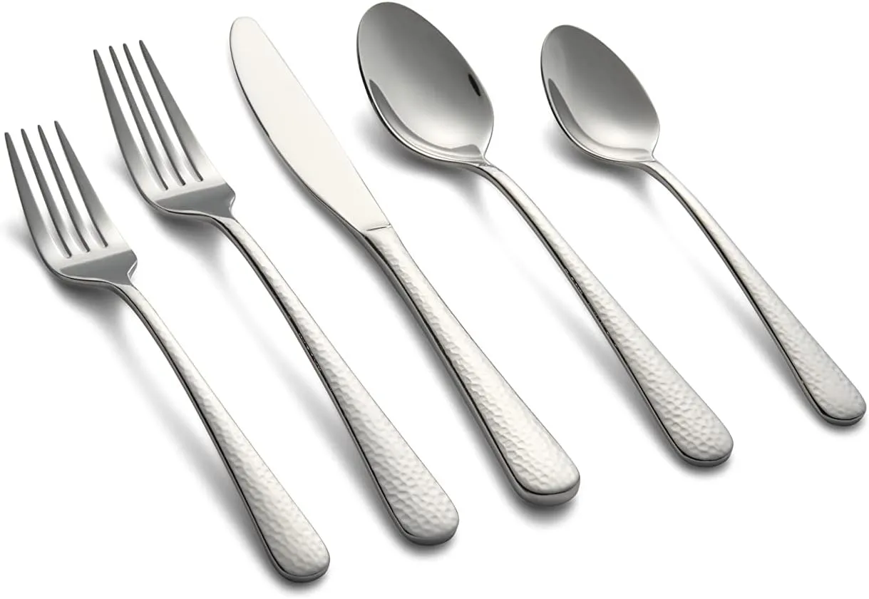 Cambridge Silversmiths Keene Hammered Mirror 20 Piece Flatware Set, Service for Four, silver